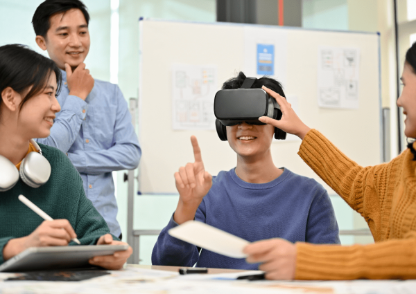 a group of people wearing virtual reality headsets